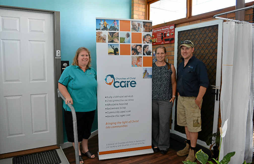 CARE OPTIONS: Churches of Christ Care Warwick staff Leanne Lockhart, Katie Rutledge and Todd Brown with the display of some of the many modifications available. CARE OPTIONS: Churches of Christ Care Warwick staff Leanne Lockhart, Katie Rutledge and Todd Brown with the display of some of the many modifications available.